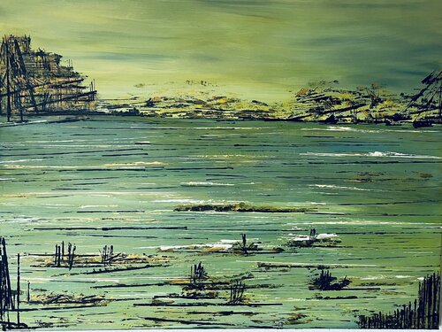 paesaggio verde (Bildrand bemalt) von Ute Vimercati Sanseverino, Malerei kaufen auf Singulart