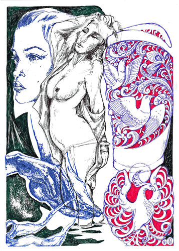 Aktstudie Kugelschreiber auf Zeichenkarton! Nude study Ballpoint pen on drawing board! 1109 von STELZNER Udo, Zeichnungen kaufen auf Singulart