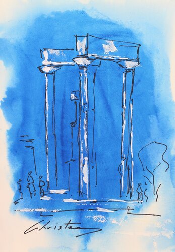 Greek Islad Paintins Poseidon temple 1995 van Gregory Christeas, Schilderij te koop op Singulart