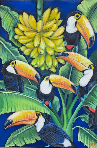 "Toucans with bananas " van Tornado Twins, Schilderij te koop op Singulart