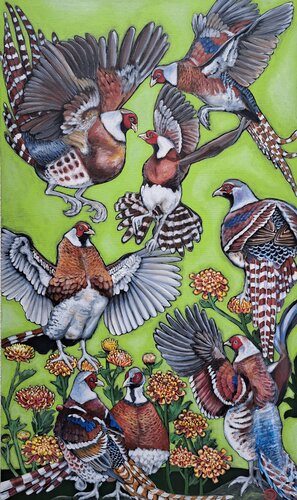 "Elliots' pheasants" van Tornado Twins, Schilderij te koop op Singulart