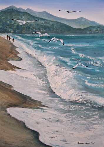 Ammudara beach in Crete van Tatiana Pouzanova-Galatch, Schilderij te koop op Singulart