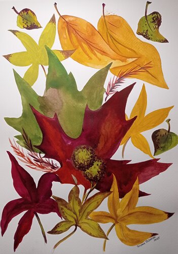 Leaves of autumn van Tatiana Pouzanova-Galatch, Schilderij te koop op Singulart