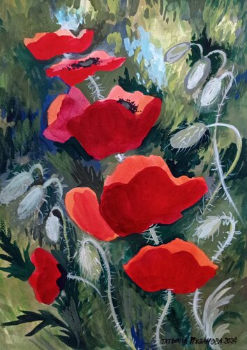 Seven poppies von Tatiana Pouzanova-Galatch, Malerei kaufen auf Singulart