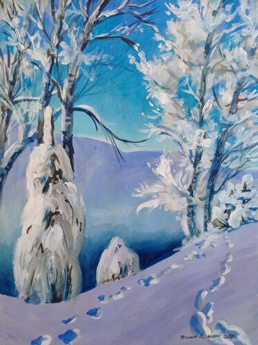 Russian winter van Tatiana Pouzanova-Galatch, Schilderij te koop op Singulart