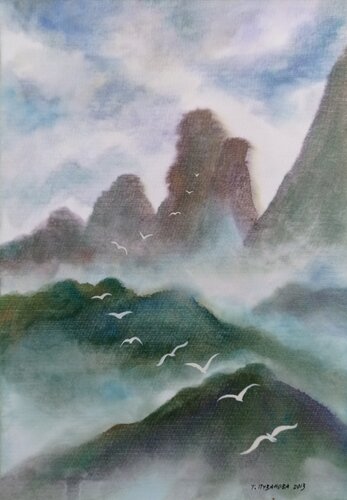 Mystical mountains Guilin, China van Tatiana Pouzanova-Galatch, Schilderij te koop op Singulart