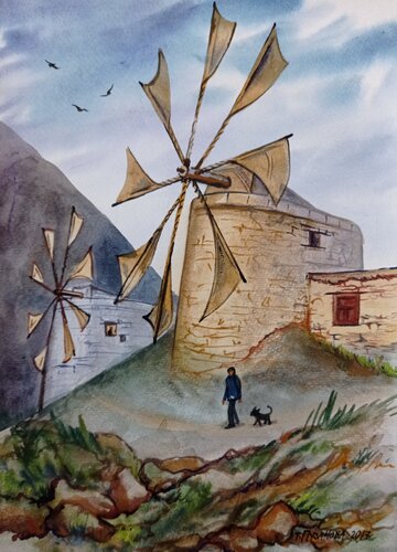 Olympos, Karpathos island, Greece. di Tatiana Pouzanova-Galatch, Pittura in vendita su Singulart