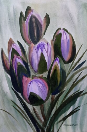 A bouquet of water lilies van Tatiana Pouzanova-Galatch, Schilderij te koop op Singulart