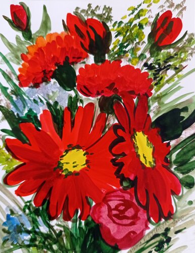 Red bouquet de Tatiana Pouzanova-Galatch, Pintura a la venta en Singulart