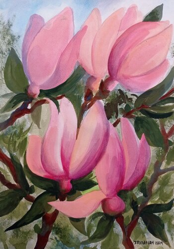 The Magic of Pink Flowers de Tatiana Pouzanova-Galatch, Pintura a la venta en Singulart