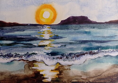 Sunset on Karpathos Island, Greece von Tatiana Pouzanova-Galatch, Malerei kaufen auf Singulart