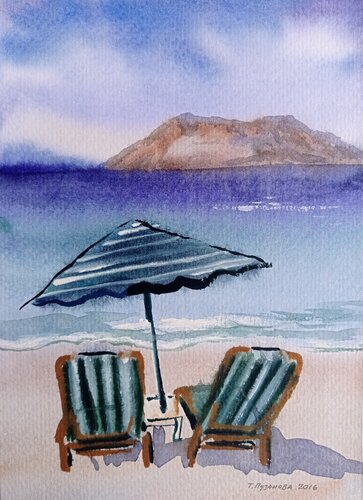 Vacation for two, Karpathos, Greece by Tatiana Pouzanova-Galatch, Work on Paper for Sale on Singulart