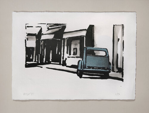 2cv in stille straat von Oscar Spierenburg, Werk auf Papier kaufen auf Singulart
