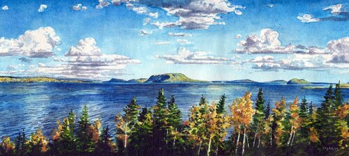 Islands in the Fall Air par Clyde Smith, Peinture en vente sur Singulart