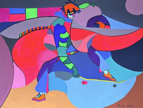 Skateboard at Place de la Republique von Nicolas Jais-Nielsen, Malerei kaufen auf Singulart