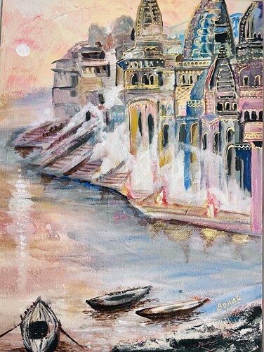 Varanasi Morning di Sonali Jain, Pittura in vendita su Singulart