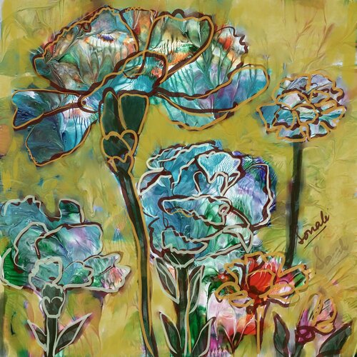 Abstract Ochre Floral di Sonali Jain, Digitale in vendita su Singulart