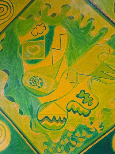Entre le vert et le jaune by Dominick Poulain, Painting for Sale on Singulart