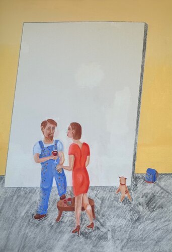 Jakob with Client and Her Pug von Brad Chisholm, Malerei kaufen auf Singulart