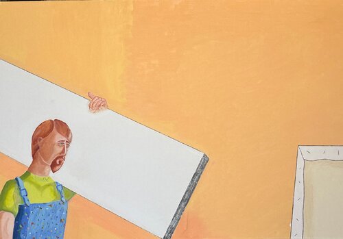 Jakob Carrying His Art by Brad Chisholm, Painting for Sale on Singulart
