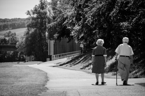 Nostalgic portrait of an elderly couple during a park stroll by Yann Gourvennec, Photography for Sale on Singulart