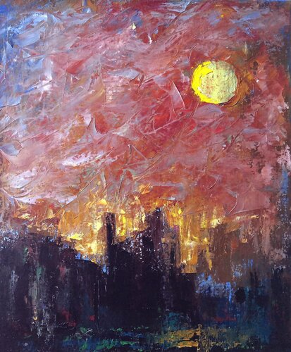 YELLOW SUPERMOON [21.3" x 17.7"] di Jemal (Džemal) Gugunava, Pittura in vendita su Singulart
