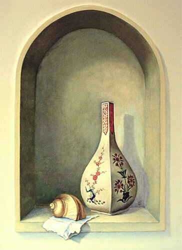 CHINESE VASE WITH SHELL [17.7" x 23.6"] di Jemal (Džemal) Gugunava, Pittura in vendita su Singulart
