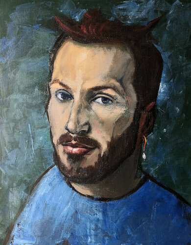 MAN WITH A PEARL EARRING [15.7" x 19.7"] di Jemal (Džemal) Gugunava, Pittura in vendita su Singulart