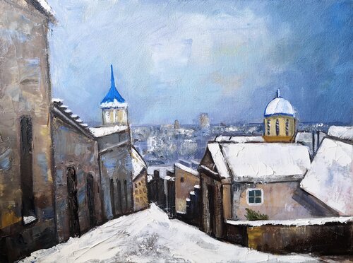 FIRST SNOW IN TOWN [11.8" x 15.7"] di Jemal (Džemal) Gugunava, Pittura in vendita su Singulart