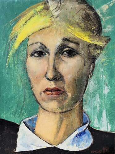BLOND ON THE GREEN BACKGROUND [11.8" x 15.7"] di Jemal (Džemal) Gugunava, Pittura in vendita su Singulart