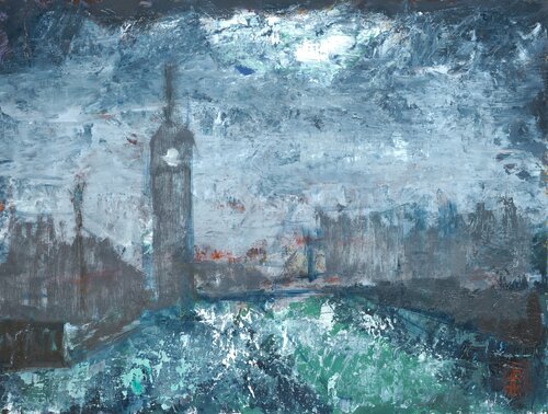 BLUE LONDON [16.5" x 12.6"] di Jemal (Džemal) Gugunava, Pittura in vendita su Singulart