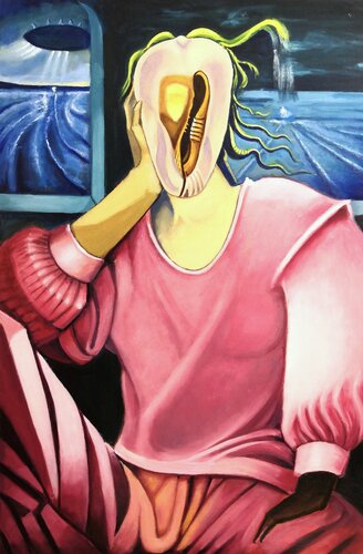 LISTENING TO THE SEA [35.4” x 23.6”] van Jemal (Džemal) Gugunava, Schilderij te koop op Singulart