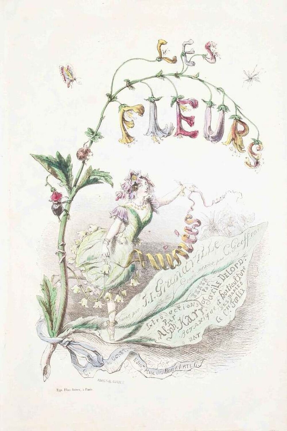 Frontispiece - Les Fleurs Animées Vol.I Jean-Ignace-Isidore Gérard Druck zu verkaufen