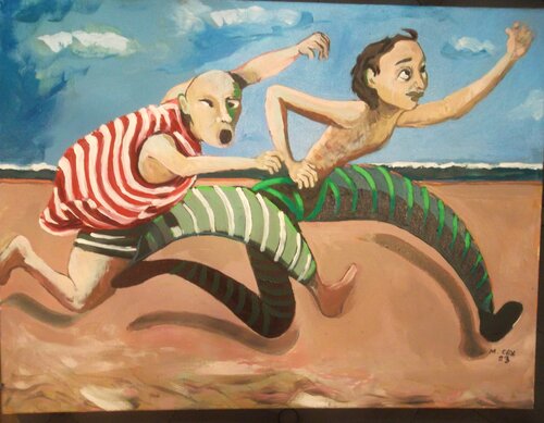 " race the beach " by michael cox, Painting for Sale on Singulart