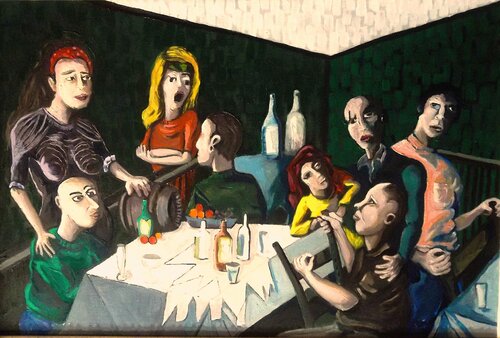 "after the party boat" di michael cox, Pittura in vendita su Singulart