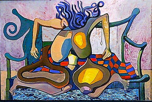 repainted canvas "seated nude" by michael cox, Painting for Sale on Singulart