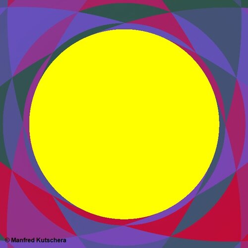 Selbstentworfene Kreise mit wechselndem Farbverlauf  Größe 400x150x500, mehr unter: https://www.ki-kunst.eu, Artikel-Nr.:Kreis20250729111442027 di Manfred Kutschera, Digitale in vendita su Singulart