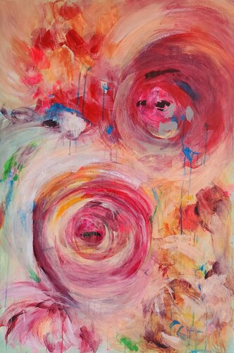 Bursting Roses Abstract Floral Painting von Mila Bozic, Malerei kaufen auf Singulart