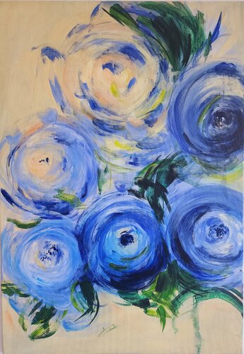 Blue Roses Floral Painting von Mila Bozic, Malerei kaufen auf Singulart
