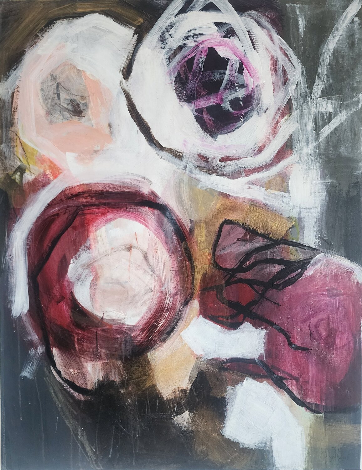 Embered Roses Abstract Floral Painting Mila Bozic Originalgemälde zu verkaufen