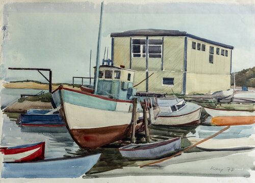 Werft in Frankreich, Normandie, 1977 von Volker Koy, Malerei kaufen auf Singulart