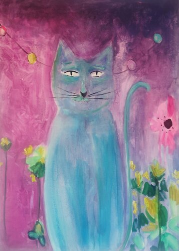 Gato azul von Natalia Ruiz Llopart, Malerei kaufen auf Singulart