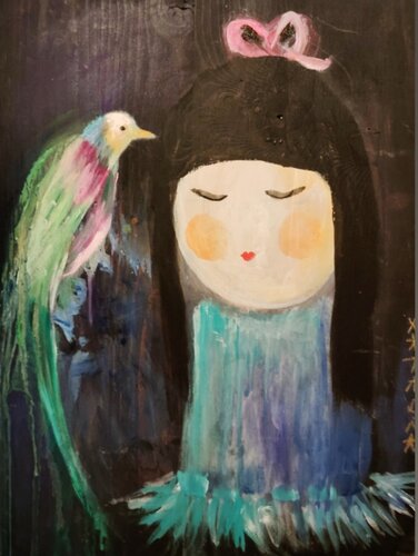 Niña y pájaro von Natalia Ruiz Llopart, Malerei kaufen auf Singulart