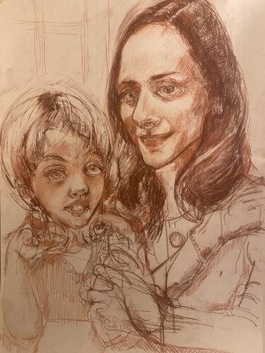 Fran avec son fils (portrait commission) di Phoebe Cope, Disegno in vendita su Singulart