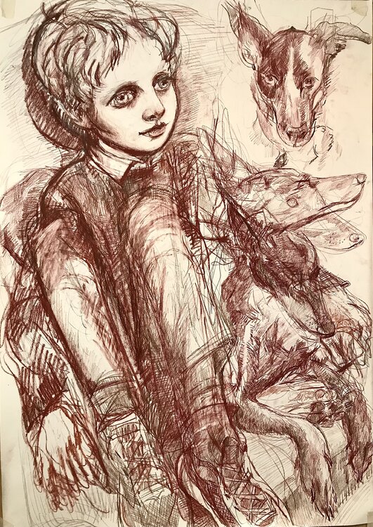 Boy & Dog in Red Chalk Phoebe Cope
