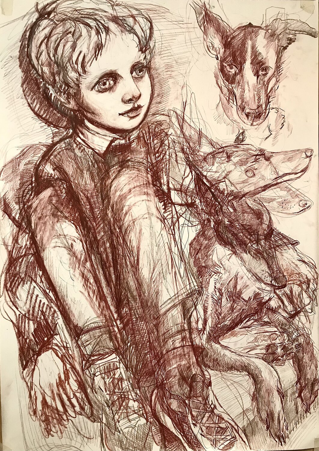 Boy & Dog in Red Chalk Phoebe Cope