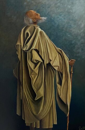 Oude man naar het licht, Old man towards the light de Lianne van der Plaat, Pintura a la venta en Singulart