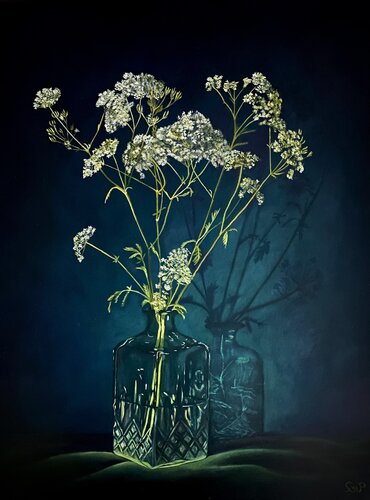 Fluitenkruid met fles, Cow parsley in glass de Lianne van der Plaat, Pintura a la venta en Singulart