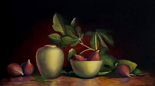 Stilleven met vijgenblad, Still life with fig leaves von Lianne van der Plaat, Malerei kaufen auf Singulart
