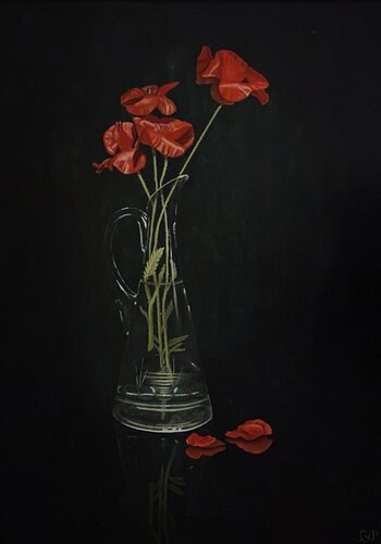 Klaprozen in glas, Poppies in glas von Lianne van der Plaat, Malerei kaufen auf Singulart
